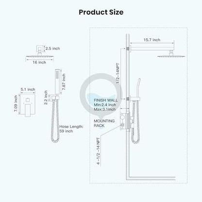 gotonovo Rainfall Bathroom Shower System Rain Shower Head and Handle Set Wall Mounted Shower Complete Combo Solid Brass Pressure Balancing Shower Mixer Valve 16 Inch Polished Chrome - color: Polished Chrome, size: 16 Inch