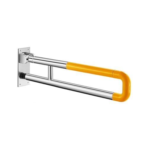 27.6 INCH Toilet Safety Rails, Disabled Flip-Up Bathroom Grab Bar, Toilet Handrails Hand Grips Handle Shower Assist Aid, Handicap Grab Bars for Elderly(Gray:Yellow) - color: Yellow