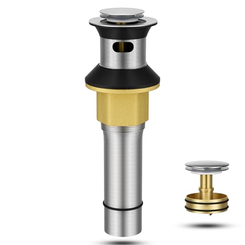 Pop Up Bathroom Sink Drain with Overflow, Removable Stainless Steel Hair Catcher, Brushed Nickel, Fits 1.5-1.75", DIY Install, 1 Pack - color: Brushed Nickel, style: Small Popup Cap