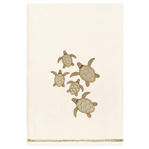 Jewel 4-Piece Premium Towel Set, Embroidered Turtles, Plush Turkish Cotton, Durable & Quick Dry, Elegant Beach Style, 2 Bath 2 Hand Towels, Beige - color: Beige, size: 2 Pcs Bath 2 Pcs Hand Towel