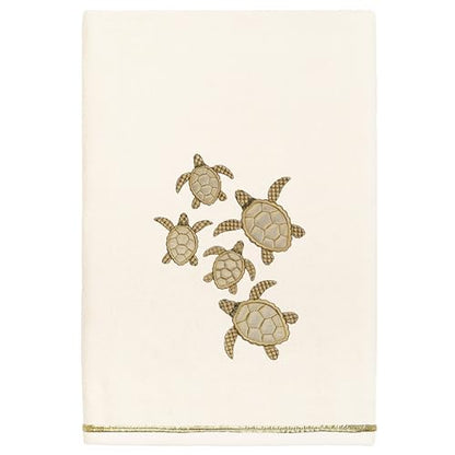 Jewel 4-Piece Premium Towel Set, Embroidered Turtles, Plush Turkish Cotton, Durable & Quick Dry, Elegant Beach Style, 2 Bath 2 Hand Towels, Beige - color: Beige, size: 2 Pcs Bath 2 Pcs Hand Towel