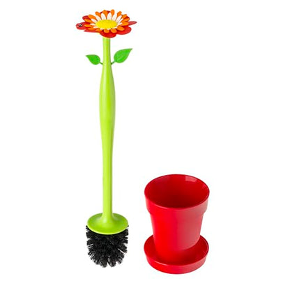 Vigar Flower Power Toilet Brush and Holder Set, House and Bathroom, Red | Toilet Bowl Cleaner, Daisy-Shaped Handle, Flowerpot Base and Saucer, for House and Bathroom - color: Red