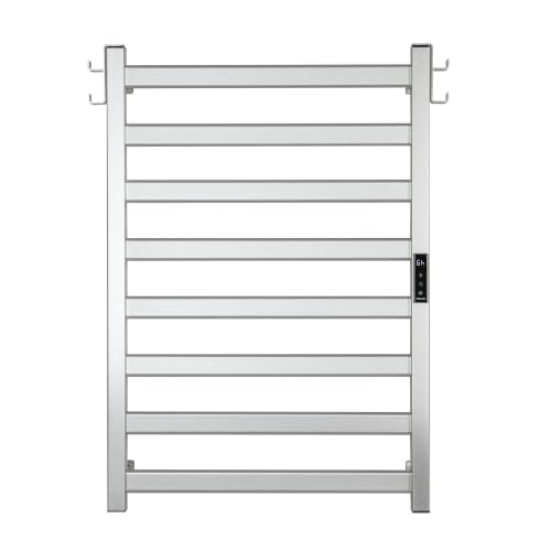 EA15 Series Heated Towel Rack, 8 Bar, Silver | Dual Hooks, Built-in Thermo Control and Timer, Memory Function, Smart Plug Compatible - color: Silver, size: 8 Bar