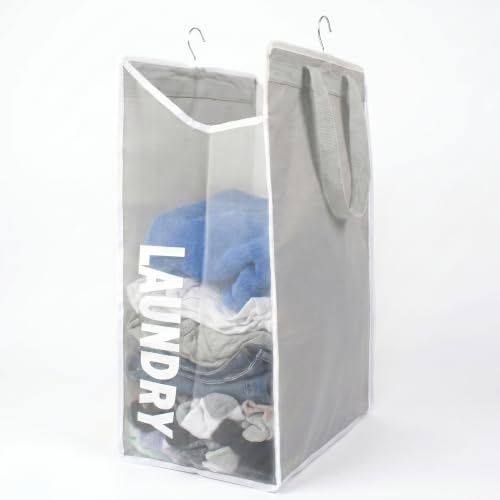 Hanging Laundry Hamper Bag for Closet – Space Saving hanging basket with handles, Portable Heavy Duty Laundry Bag with See-trough Mesh - Closet Organizer with Smart Side Zipper, Black & Gray - color: Gray Closet, size: 1-Pack