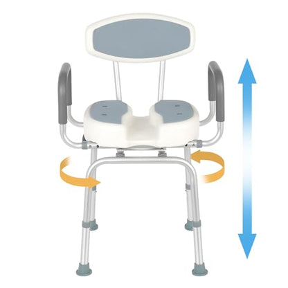 FAHKNS Senior Bathing Chair Swivel Shower Chair with Arms and Back, 400 lbs Heavy Duty U-Shape Seat for Inside Tub, Height Adjustable Safety Bath Seat for Elderly and Disabled - color: Grey