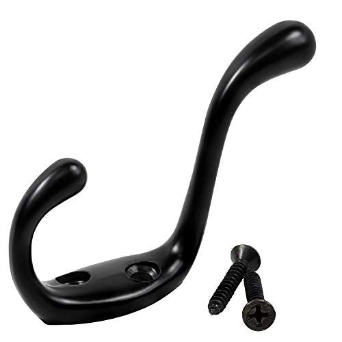 5 Pack Rok Hardware Heavy Duty Dual Home Closet Wall Towel Coat Hook, 3-1/2", Black ROKCH101BLK