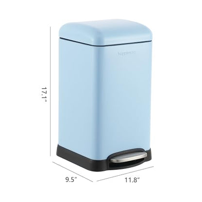 happimess Betty Retro Mini 3.2 Gal Step Trash Can, Tide Pool Blue | Soft-Close Lid, Removable Liner, Iron, Hands-Free Pedal, Satin Finish, Non-Skid Base, Built-In Damper, Modern, Minimalistic - color: Tide Pool Blue
