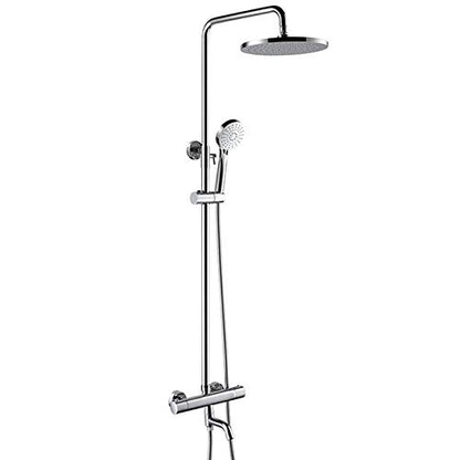 Chrome Thermostatic Rain Shower System with Tub Faucet, Wall Mounted High-Pressure Set with Multifunction Hand-Held Heads