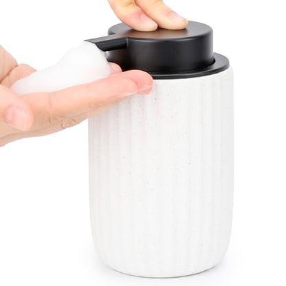 Segbeauty Foaming Soap Dispenser Ceramic, 10.8oz White Foam Hand Soap Dispenser for Bathroom, 320ml Refillable Lotion Dispenser Bottle with Foaming Pump, Empty Liquid Containers for Kitchen - color: White Black, style: Foaming
