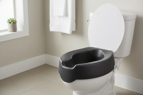 KMINA 4 Inch Soft Raised Toilet Seat with Lid, 300 lb Capacity, Fits Round & Compact Elongated Bowls up to 15" Wide, Tool-Free Clamp-On Riser, Black - color: Black