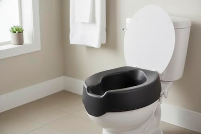 KMINA 4 Inch Soft Raised Toilet Seat with Lid, 300 lb Capacity, Fits Round & Compact Elongated Bowls up to 15" Wide, Tool-Free Clamp-On Riser, Black - color: Black