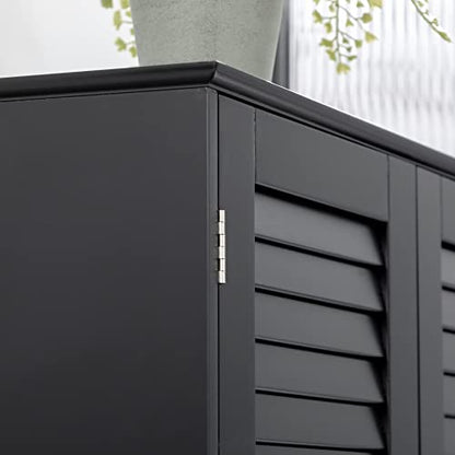 HOMCOM Tall Narrow Bathroom Storage Cabinet with Doors and Shelves, Black | Shelf Adjustability, Freestanding, Linen Cabinet - color: Black