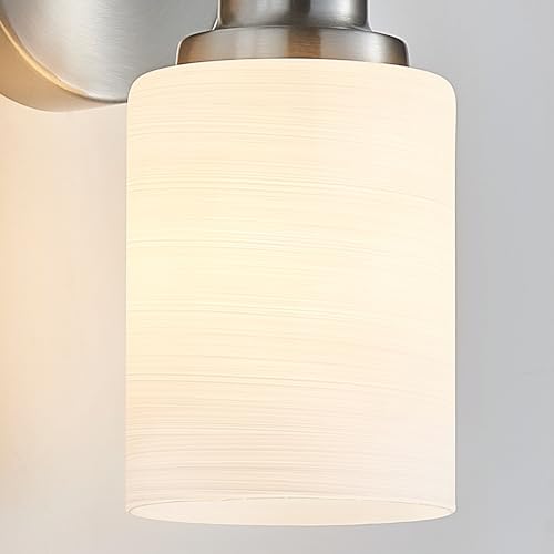5-Light Brushed Nickel Vanity Lights, Bathroom Light Fixtures with Textured Milky White Glass Shade, Modern Bathroom Lighting Fixtures Over Mirror Wall Sconce Light - E26 Base - color: Nickel, size: 31.4 Inch : 5-Light