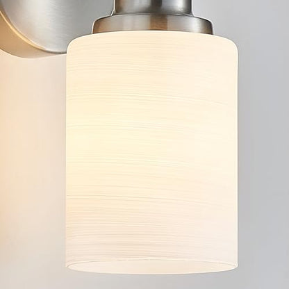 5-Light Brushed Nickel Vanity Lights, Bathroom Light Fixtures with Textured Milky White Glass Shade, Modern Bathroom Lighting Fixtures Over Mirror Wall Sconce Light - E26 Base - color: Nickel, size: 31.4 Inch : 5-Light