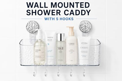 HOME&I Suction Cup Shower Caddy with Twist-to-Lock Mount, Drill-Free Bathroom Organizer for Toothbrush, Toothpaste & Razor, Self-Draining Storage Rack with 5 Hooks - size: Shower Caddy – 1 Pack