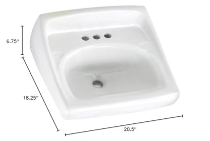 American Standard 0355.012.020 Lucerne Wall-Mount Lavatory Sink with 4-Inch Faucet Holes, White