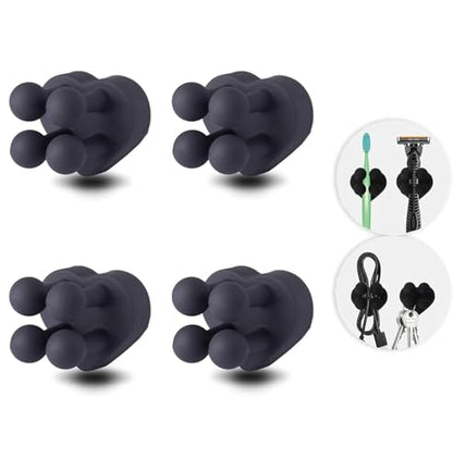 4 Pcs Waterproof Silicone Toothbrush Holder,Cute Multi-Function Wall Mounted Self Adhesive Utility Hook for Hanging Towel Key Plug Cable for Kitchen Bathroom Home Office Black - color: Blackheart4
