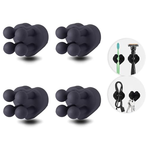4 Pcs Waterproof Silicone Toothbrush Holder,Cute Multi-Function Wall Mounted Self Adhesive Utility Hook for Hanging Towel Key Plug Cable for Kitchen Bathroom Home Office Black - color: Blackheart4