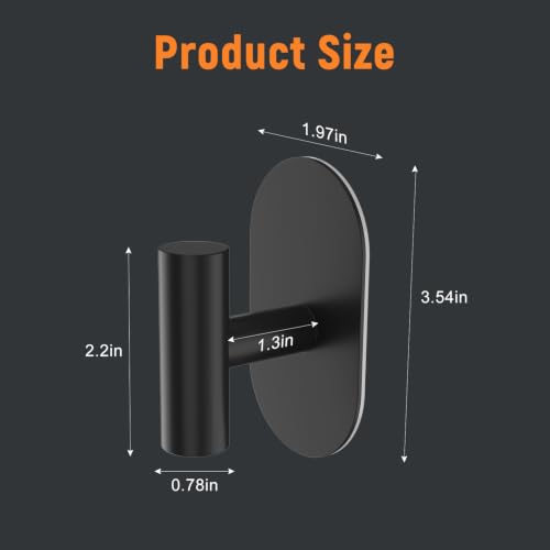 SetSail Adhesive Towel Hooks,Bathroom Black Towel Holder for Wall,4 Packs | Adhesive Hooks Heavy Duty,Coat Hanging No Drill,Stick on Hook,Matte Black Hooks,Oval Shower Towel Holder