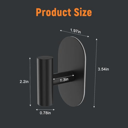 SetSail Adhesive Towel Hooks,Bathroom Black Towel Holder for Wall,4 Packs | Adhesive Hooks Heavy Duty,Coat Hanging No Drill,Stick on Hook,Matte Black Hooks,Oval Shower Towel Holder