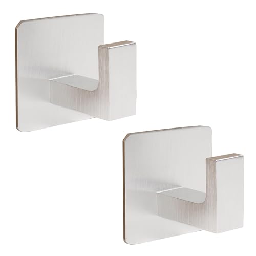 Bathroom Towel Hooks, 2 Pack Self Adhesive Square Coat Hooks, Sturdy No Drilling Robe Hook, Heavy Duty Aluminum Clothes Hanger, Wall Hooks for Bathroom Bedroom Kitchen (Sliver, 2 Inch) - color: Sliver, size: 2 Pack