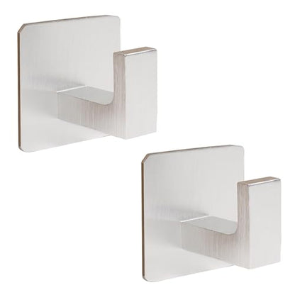 Bathroom Towel Hooks, 2 Pack Self Adhesive Square Coat Hooks, Sturdy No Drilling Robe Hook, Heavy Duty Aluminum Clothes Hanger, Wall Hooks for Bathroom Bedroom Kitchen (Sliver, 2 Inch) - color: Sliver, size: 2 Pack