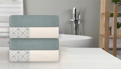 ELITE 4 Pack Luxury Jacquard Bath Towel Set – 100% Cotton, 600 GSM Ultra Soft & Absorbent Towels – Elegant Floral Pattern – 4 Large Bath Towels 27"x54" for Bathroom, Gift Spa & Hotel (Green Millieu) - color: Green Millieu