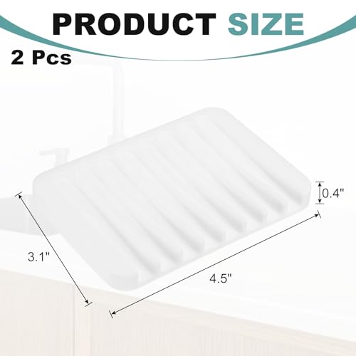 uxcell 2 Pcs Self Draining Silicone Soap Dish, Soap Tray with Drainage for Bathroom Shower Kitchen Sink, 4.5" x 3.1" x 0.4", White - color: White