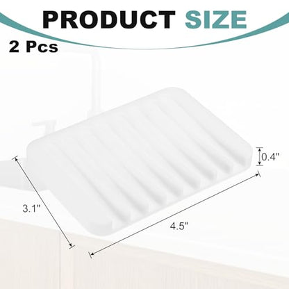 uxcell 2 Pcs Self Draining Silicone Soap Dish, Soap Tray with Drainage for Bathroom Shower Kitchen Sink, 4.5" x 3.1" x 0.4", White - color: White