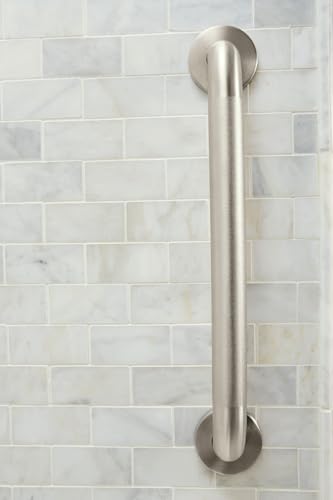 Moen Home Care Bathroom Safety 18 Inch Stainless Steel Handicap Grab Bar for Bathtub and Shower, Slip Resistant Finish, Elderly Assistance Product, Polished Brass, R8918P - color: Peened, size: 18 Inch