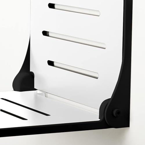 Seachrome Lift-Assist High Back Silhouette Folding Wall Mount Shower Bench Seat with White Frame - color: White Seat With White Frame