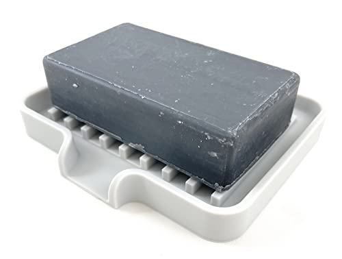 Silicone Soap Dish Tray and Sponge Holder with Drain Chute, Rectangular, Kitchen and Bathroom Sink Organizer (Light Grey, 5.2"x4" (Set of 2), 7.2 Ounces) - color: Light Grey, size: (SM) 5.2"x4" (2pcs)