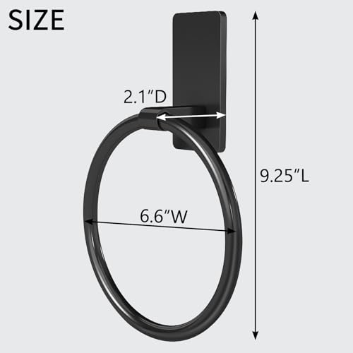 STWWO Hand Towel Holder for Bathroom, Adhesive Round Towel Ring, Black | for Bath RV Kitchen, Self Adhesive No Drill Hole, Easy to Install - color: Black