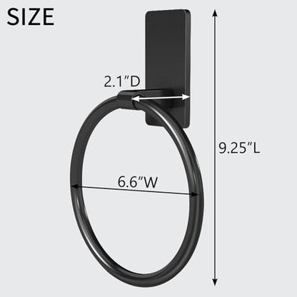 STWWO Hand Towel Holder for Bathroom, Adhesive Round Towel Ring, Black | for Bath RV Kitchen, Self Adhesive No Drill Hole, Easy to Install - color: Black