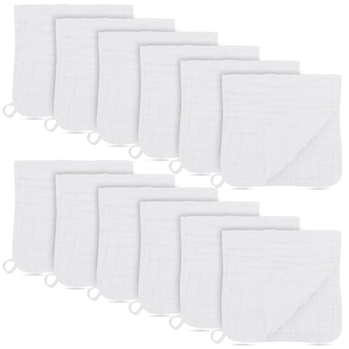12 Pack Muslin Burp Cloths - Large 20" x 10", Ultra Absorbent 100% Cotton for Baby Drool and Messes - Soft, Gentle Baby Burp Rag for Boys & Girls -White - color: White, size: 20x10 Inch (Pack of 12)
