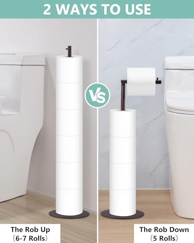 Toilet Paper Holder Stand, Free Standing Toilet Paper Roll Holder for 4 Spare Rolls, Modern Bathroom Toilet Paper Stand with Reserve, Oil Rubbed Bronze, Housen Solutions