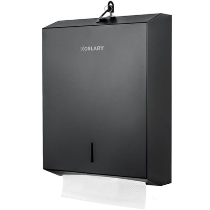 Gorlary Commercial Paper Towel Dispenser Wall Mount, Matte Black | Fits C-Fold Multifold Trifold Paper Towels, Stainless Steel Dispenser with Lock, Touchless Hand Towel Holder for Bathroom - color: Large-black
