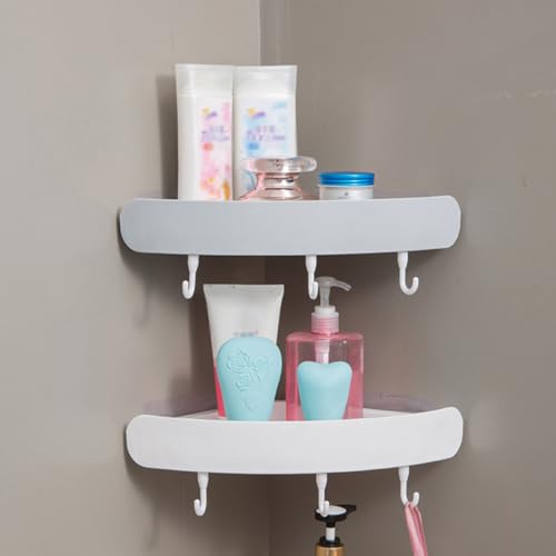 SHINEOFI 2Pcs Plastic Bathroom Corner Shelf Wall Mounted Storage Racks with Drainage Design Installation Organizer for Shower and Kitchen Space Saving