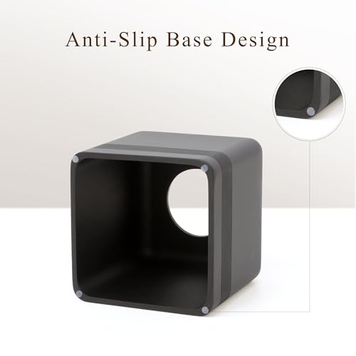 Resin Tissue Box Cover, Modern Square Holder, Black | Black resin tissue box cover with modern square design and silicone feet for bathroom vanity, office desk, and living room - color: Black