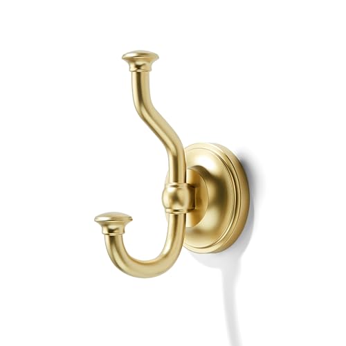 1 Pack 4-1/2 Inch Zinc Alloy Brushed Gold Towel Hooks | Solid Metal | Wall Mount | Robe Hooks | Coat Hooks | For Bathroom, Shower, Bedroom, Entryway | Bathroom Hardware Accessories - color: Brushed Gold