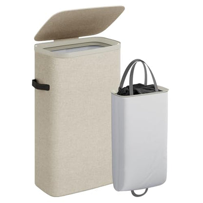 CASAMAYA Laundry Basket with Lid, Laundry Hamper 100L, collapsible Laundry Organizer, Easy Assembly, with Handles and Removable Liners, 16.5 x 12.6 x 29.5 Inches, Beige JSP902M - color: Beige, size: 100L(1-Section)
