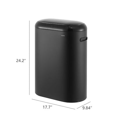 happimess 13.2 Gal Oval Motion Sensor Trash Can, Charcoal Black | Oval, Motion Sensor, Touch Mode, Soft Close Lid, Powder Coated Iron, Side Handles, 17.7" W x 9.84" D x 24.2" H - color: Charcoal Black