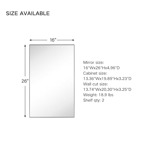 TEHOME Recessed Mount 16x26'' Squared Rectangle Brushed Gold Bathroom Medicine Cabinet with Mirror Gold Metal Framed Rectanglular Medicine Cabinet 2 Adjustable Glass Shelves - color: Brushed Gold