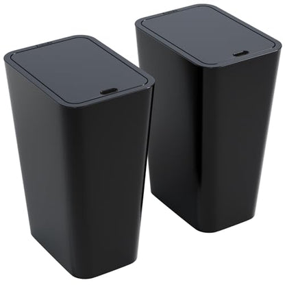 Yieach 12L Black Slim Bathroom Trash Can with Lid,3.17 Gallon Pet/Dog Proof Kitchen Trash Can,Rectangle Thin Garbage Can,Covered Waste Basket,Narrow Small Plastic Trashcan for Room,Bedroom,Office,2PCS - color: Black, size: 12L - 2 PACK