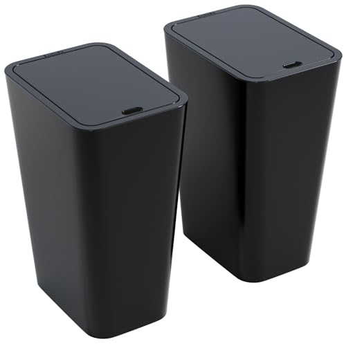 Yieach 12L Black Slim Bathroom Trash Can with Lid,3.17 Gallon Pet/Dog Proof Kitchen Trash Can,Rectangle Thin Garbage Can,Covered Waste Basket,Narrow Small Plastic Trashcan for Room,Bedroom,Office,2PCS - color: Black, size: 12L - 2 PACK