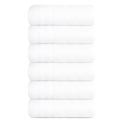 6 Piece Hand Towels Set 16 x 28 Inches, White | 100% Cotton, Lighter Weight, Quick to Dry, 16 x 28 Inches, Super Soft & Absorbent, Perfect for Bathroom & Kitchen - color: White