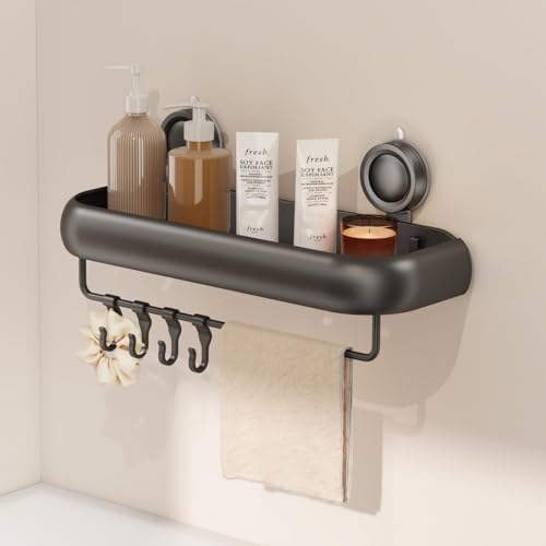 CICUFY Shower Caddy Suction Cup, 1 Pack No Drilling Corner Shower Shelves, Rust Proof Bathroom Storage Organizer, Shower Corner Caddy with Removable Hooks and Towel Bar, Square, Grey - style: Square Gray (1 Pack )