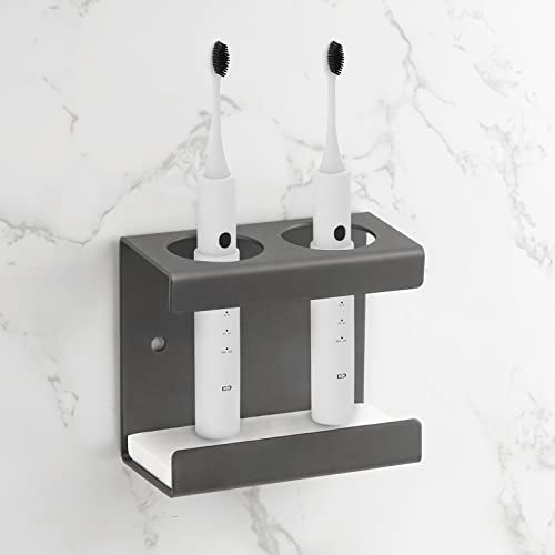 Electric Toothbrush Holder Wall Mount 2-Slot, Grey | Adhesive or Wall Screws Install, Stainless Steel, Fits Handles Under 1.38 in Diameter - color: Grey, size: 2-Slot