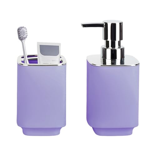 Purple Bathroom Accessories 2 Pcs, Soap Dispenser and Toothbrush Holder Set | Boho Bathroom Set for Bathroom Countertop Storage and Decor - color: Purple, size: 2PCS