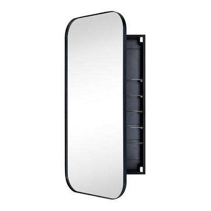 TEHOME Black Rectangle Long Bathroom Medicine Cabinet with Mirror Matt Black Recessed and Surface Mount Stainless Steel Metal Framed Rounded Rectangular Bathroom Cabinet with Mirror 20x40'' - size: 20 x 40''